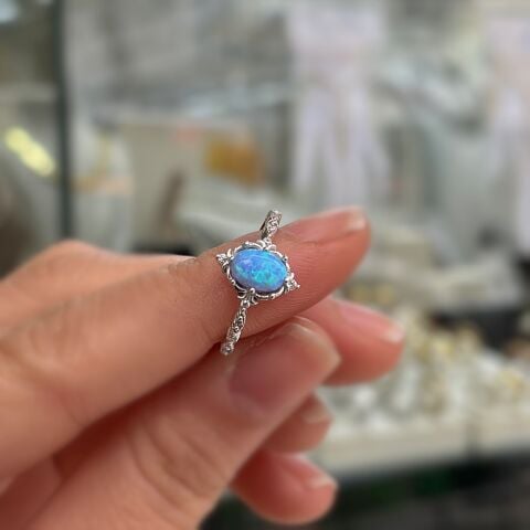 925 Ayar Gümüş Oval mavi Opal Taşlı Vintage Yüzük