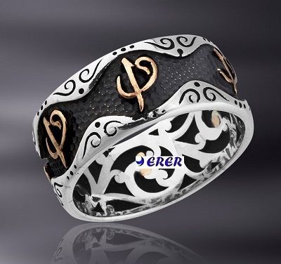 Vav ve elif yazılı erkek gümüş yüzük