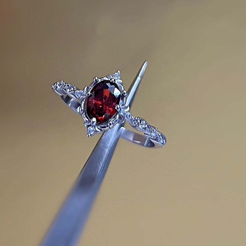 925 ayar Gümüş vintage kırmızı oval taşlı yüzük