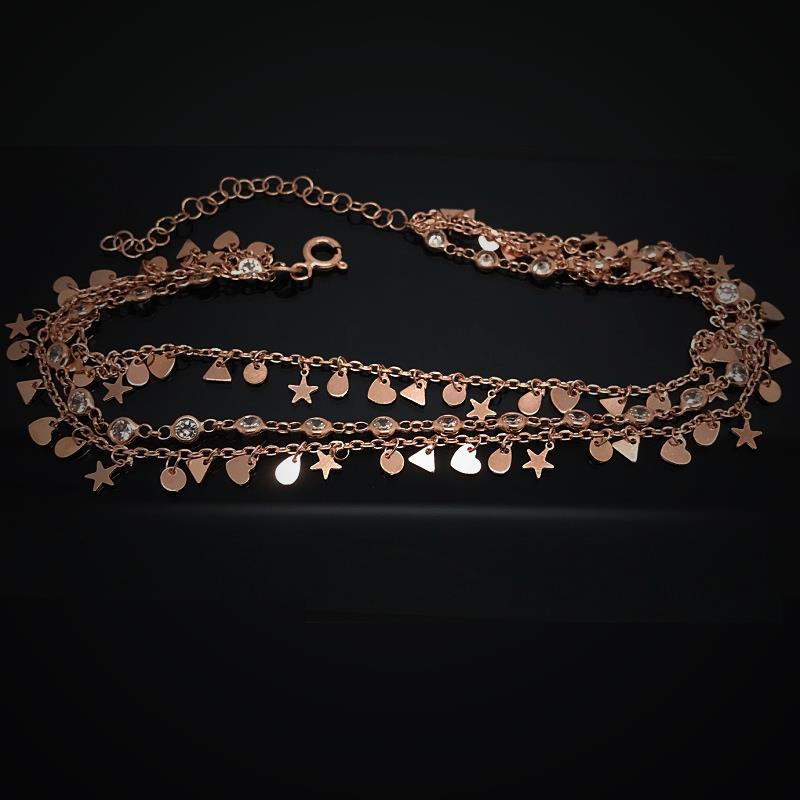 Gümüş üç zincirli pullu taşlı halhal nz14c2