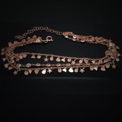 Gümüş üç zincirli pullu taşlı halhal nz14c2
