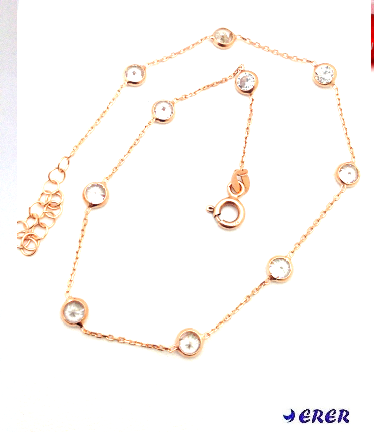 Tek Zincirli Rose Beyaz taşlı Hal hal