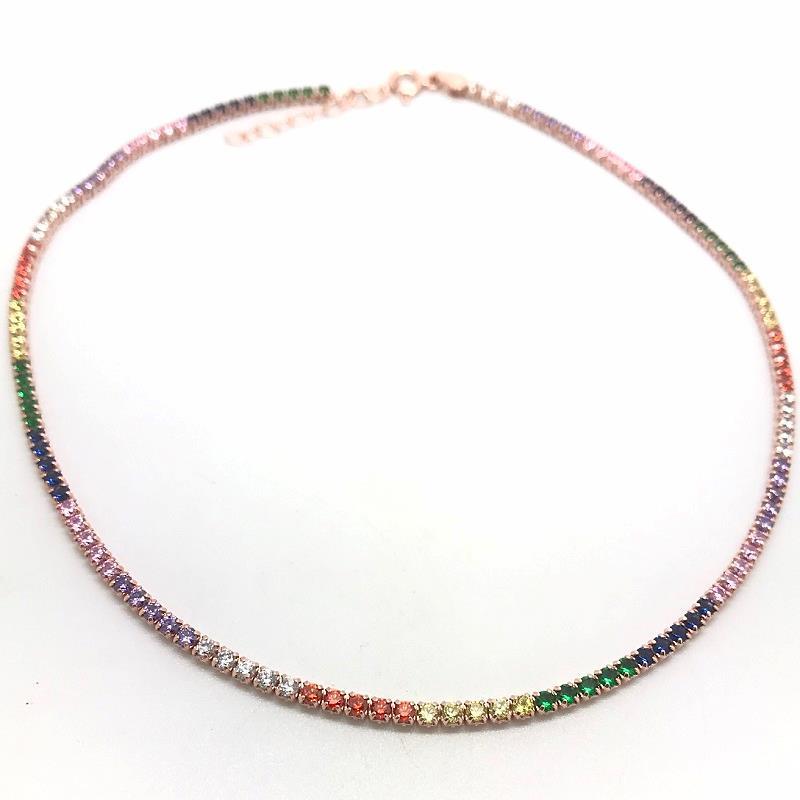 Gümüş renkli taşlı su yolu choker kolye ako78c2