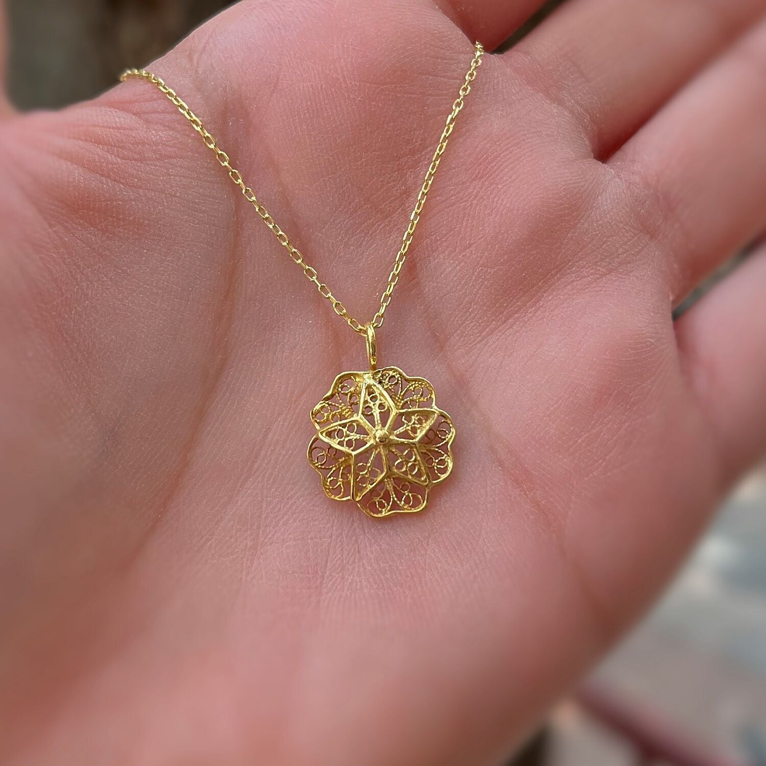 Gümüş taşsız telkari model kolye