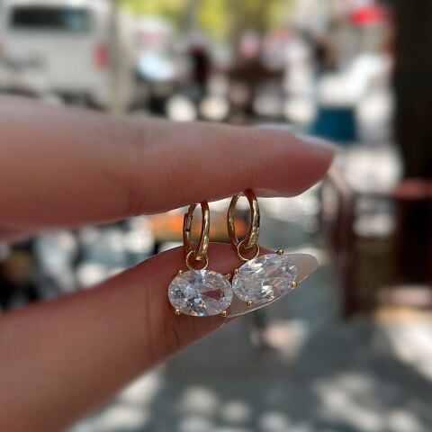 Gümüş oval 4,5 carat taşlı halka küpe is32e5