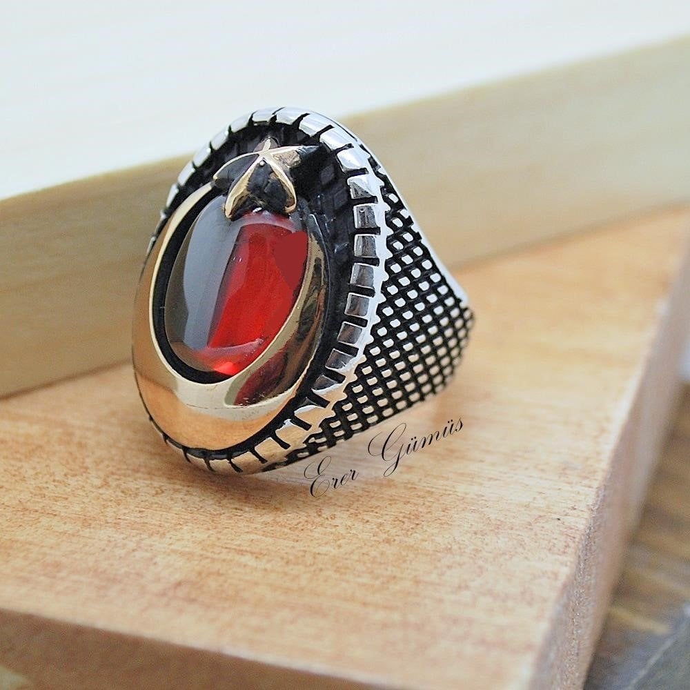 Gümüş ay yıldızlı erkek yüzüğü bs056