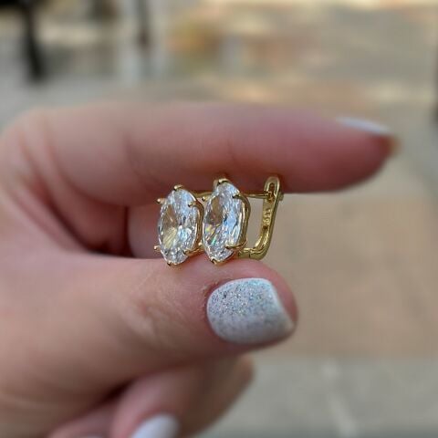Gümüş oval 12x8 mm taşlı 4,5 carat  tektaş j küpe