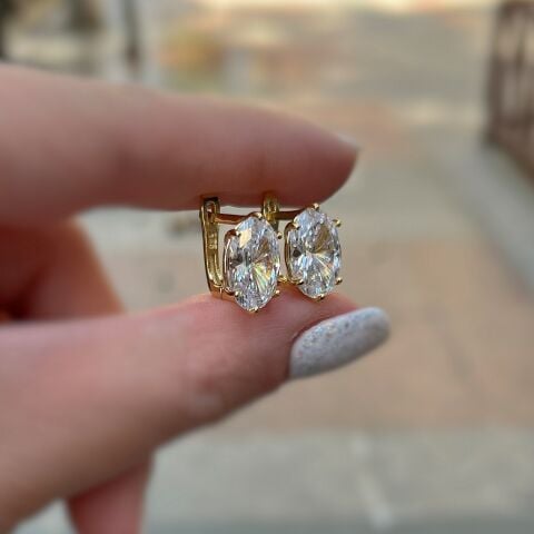Gümüş oval 12x8 mm taşlı 4,5 carat  tektaş j küpe