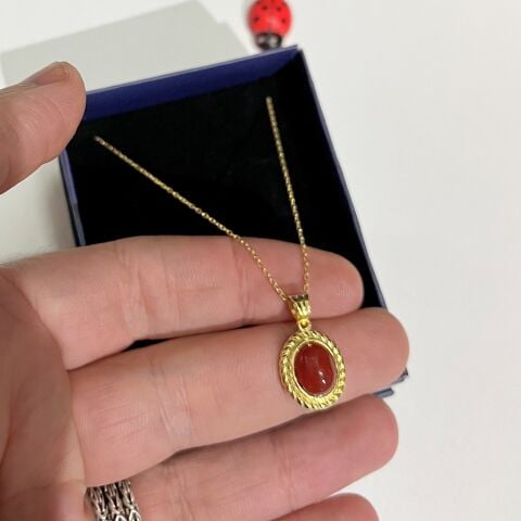 Gümüş Akik taşlı burgu model kolye