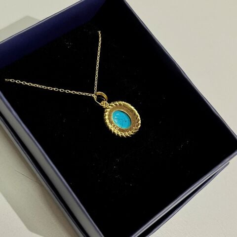 Gümüş Firuze taşlı burgu model kolye