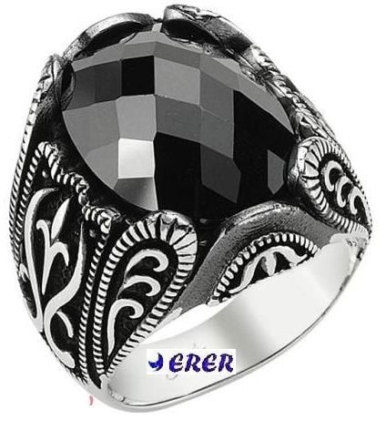 925 ayar gümüş Elmas kesim Siyah taşlı erkek yüzük/özel tasarım