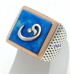 Vavlı Firuze mavi taşlı erkek yüzük