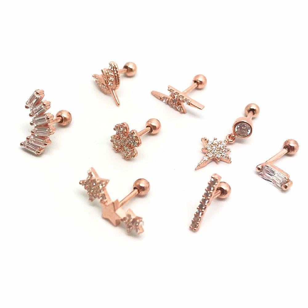 Gümüş kıkırdak tragus toplu tek küpe sh41f23