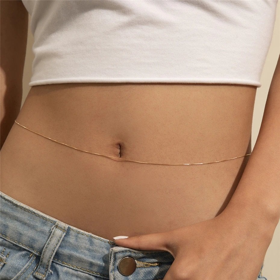 Gümüş küp model bel göbek zinciri