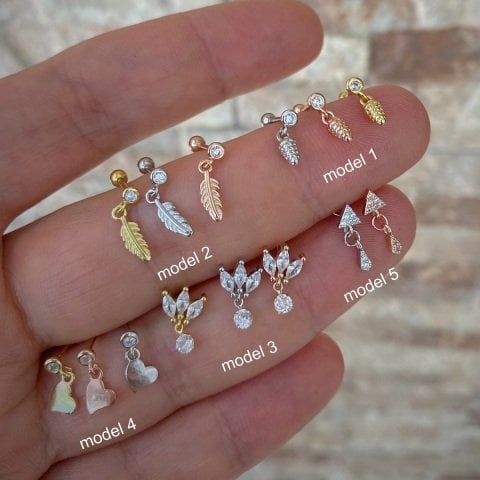Gümüş tragus helix kıkırdak piercing küpesi dp15e26