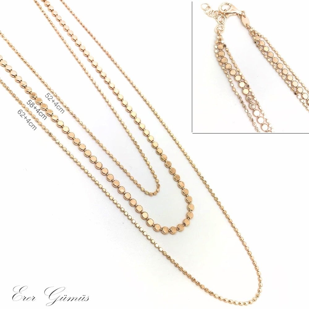 İtalyan Gümüş kendinden üçlü zincir kolye an71o2