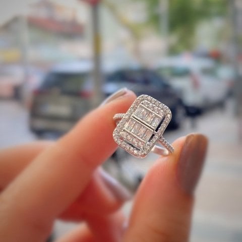 Gümüş baget taşlı bayan yüzük oz4145e36