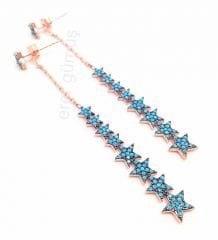 Gümüş nano taşlı zincirli yıldız küpe nd02352d