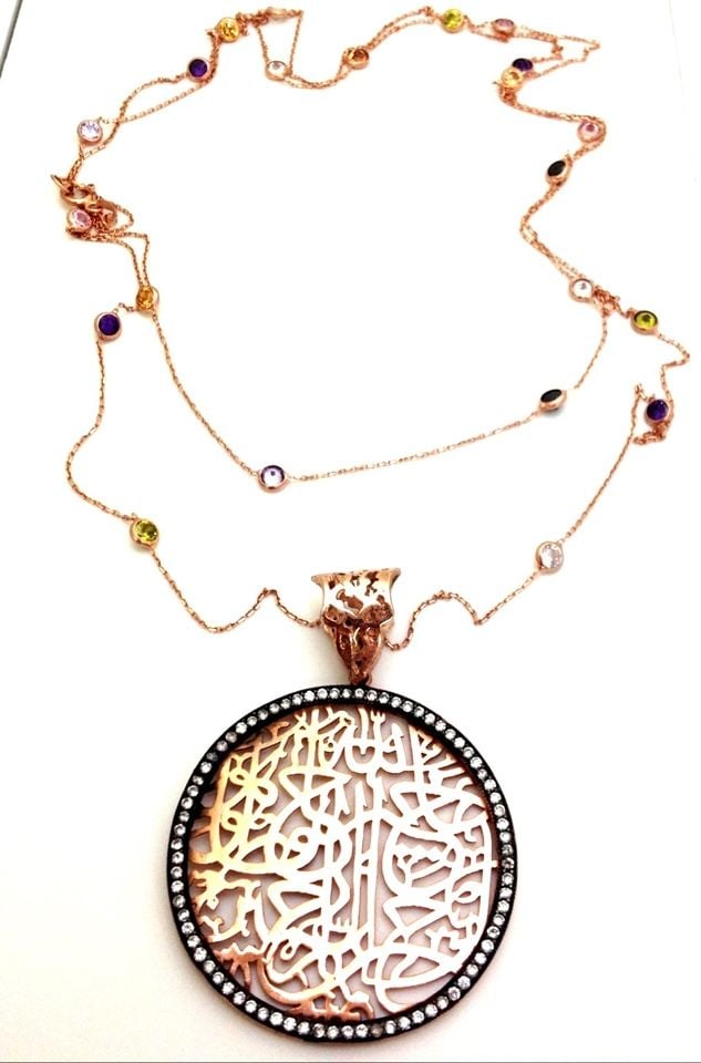 Nazar ayetli rose gumus kolye