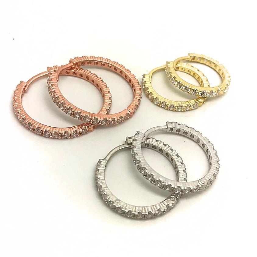 Gümüş taşlı bayan halka küpe dy149er3 iç çapı 1.5 cm - Gümüş Rengi  (rodaj)