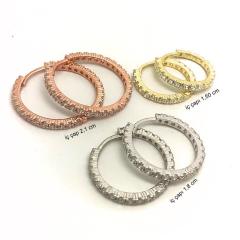 Gümüş taşlı bayan halka küpe dy149er3 iç çapı 1.5 cm - Gümüş Rengi  (rodaj)