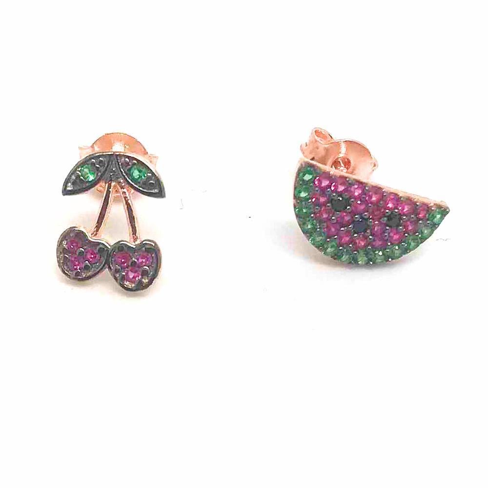 Gümüş çilek kiraz karpuz küpe dp68r2 Tek küpe - Karpuz model