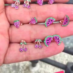 Gümüş çilek kiraz karpuz küpe dp68r2 Tek küpe - Karpuz model