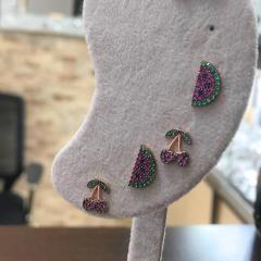 Gümüş çilek kiraz karpuz küpe dp68r2 Tek küpe - Karpuz model