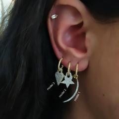 Gümüş burgulu halka taşlı bayan küpe dlp79e63 TEK küpe - model 1 - Gümüş Rengi  (rodaj)