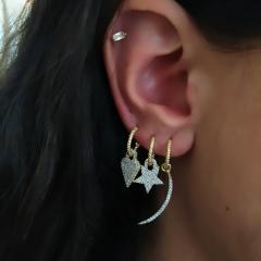 Gümüş burgulu halka taşlı bayan küpe dlp79e63 TEK küpe - model 1 - Gümüş Rengi  (rodaj)