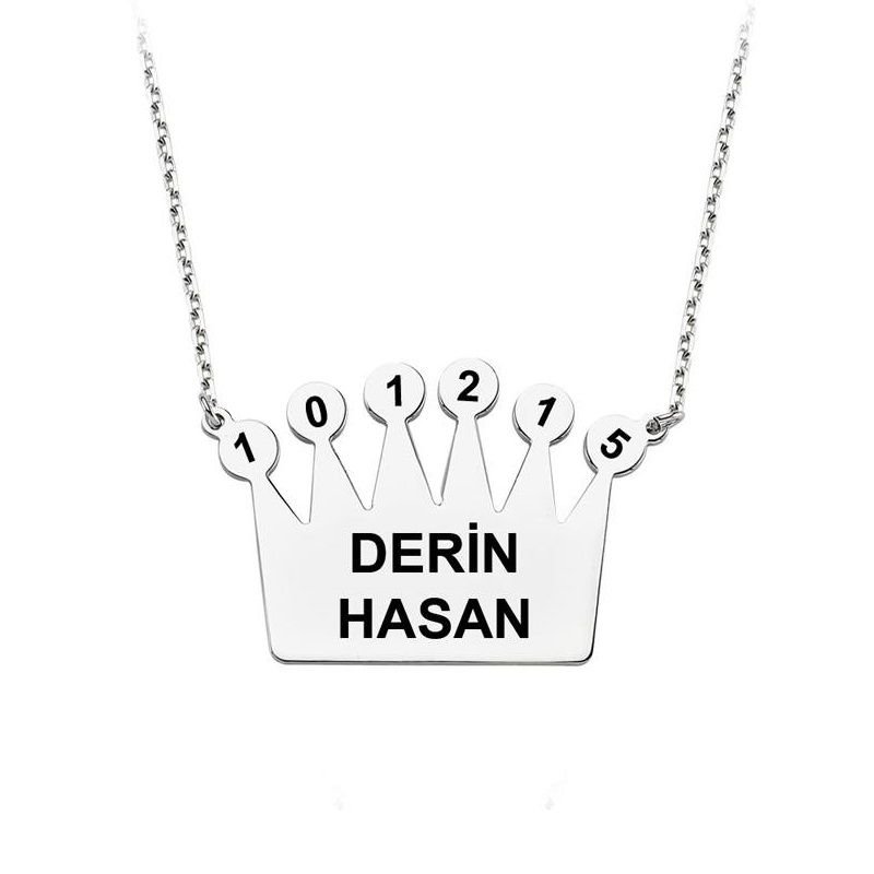 Gümüş tarihli isimli taç kolye dv0161