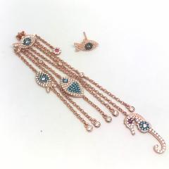 Gümüş deniz atı balıklı zincirli küpe cs47rt1
