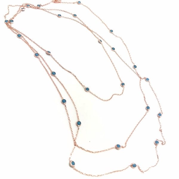 Gümüş 120 cm uzun firuze taşlı kolye ko43r2