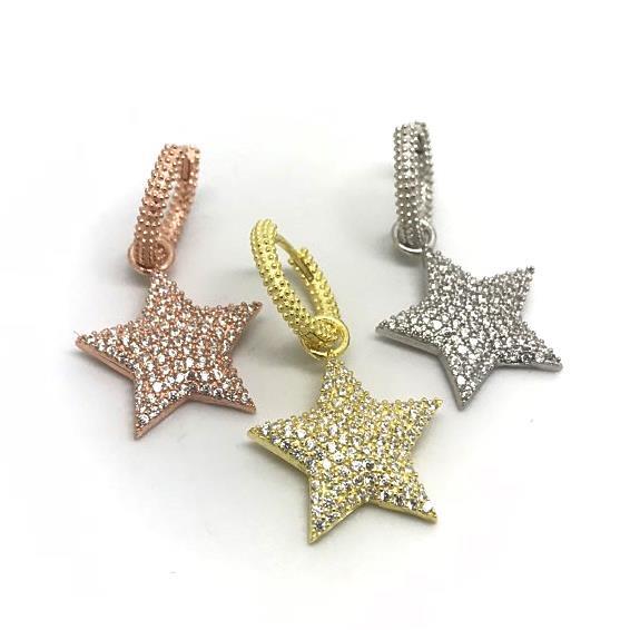 Gümüş yıldızlı halka küpe hr9856 TEK küpe - Gümüş Rengi  (rodaj)