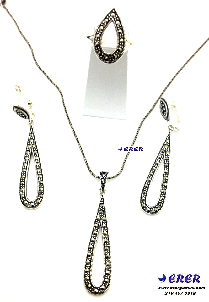 Markazit taşlı gümüş damla takım