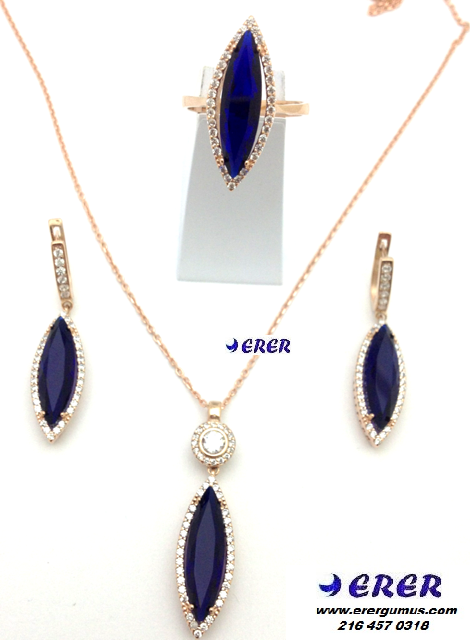 Safir rengi gümüş mekik takım