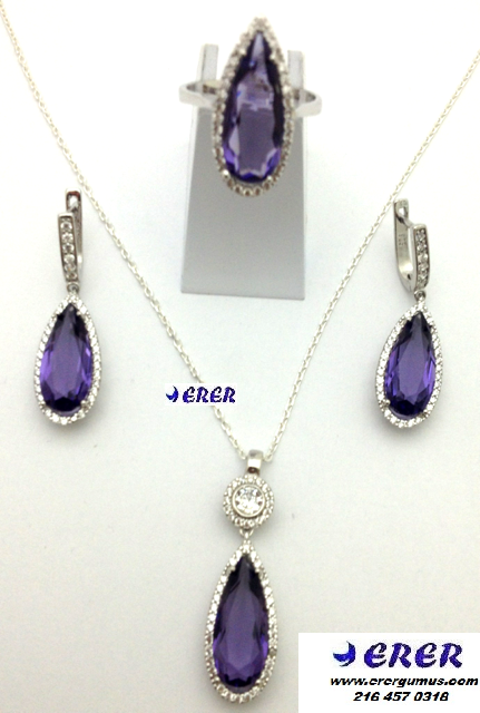 Ametist taşlı gümüş mor takım