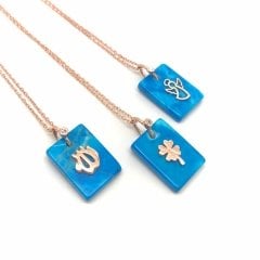 Gümüş kare Firuze taşlı kolye sh87ı1