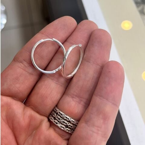 Gümüş 2 cm taşsız bayan halka küpe