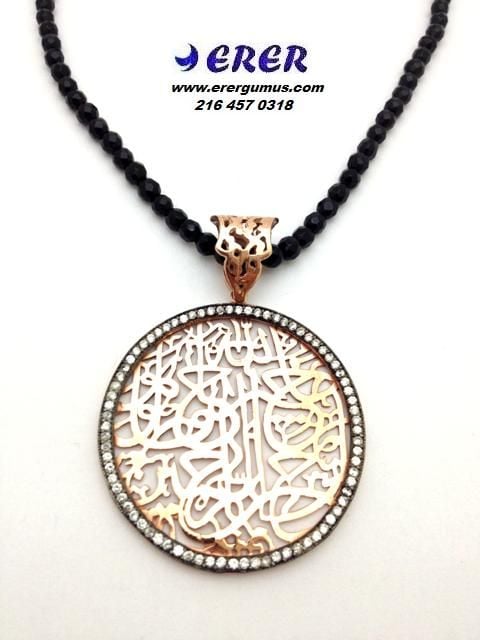 Siyah Onix taşlı kolye nazar dualı
